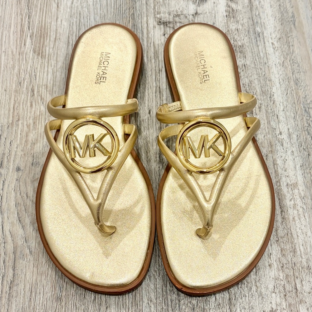 MICHAEL KORS HAMPTON METALLIC LEATHER SANDALS